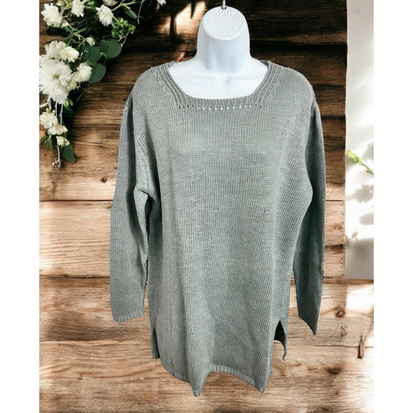 J.Jill Silver Linen Pullover Sweater Sz M Oversized Square Neck Top Comfy New - Picture 1 of 8